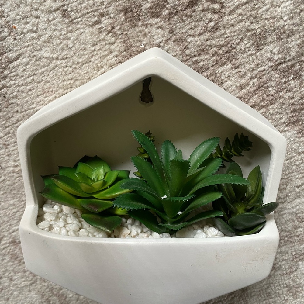 Artificial White Ceramic Succulent Wall Decor
